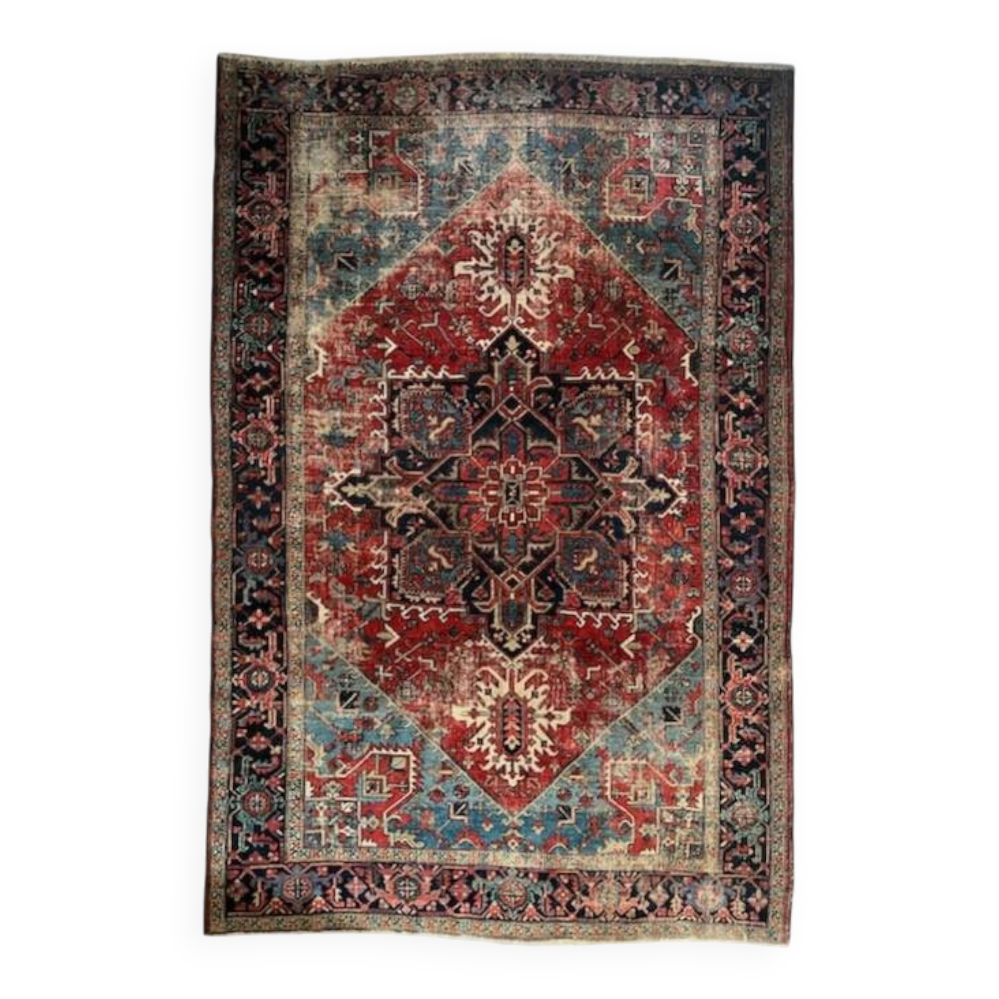 Ancient Heriz Carpet – Cobalt Blue & Indigo – 330 x 218 cm