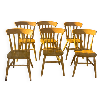 Set of 6 Interior's chairs in solid pine – Honey colour