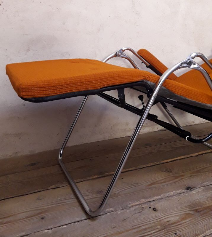 Deckchair Lama chrome vintage fabric