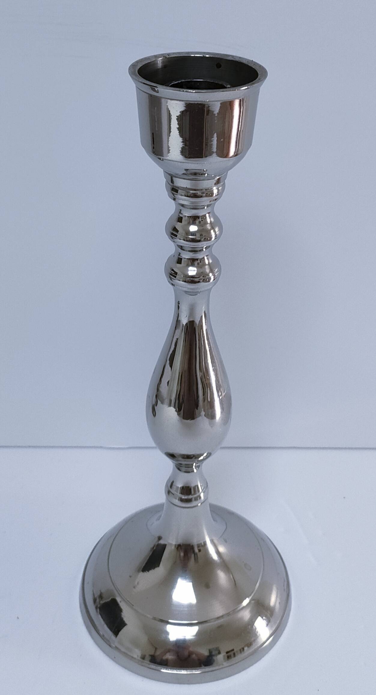 Three vintage metal chrome glass candlesticks
