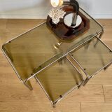 Table basse et tables d’appoint, chrome et verre fumé