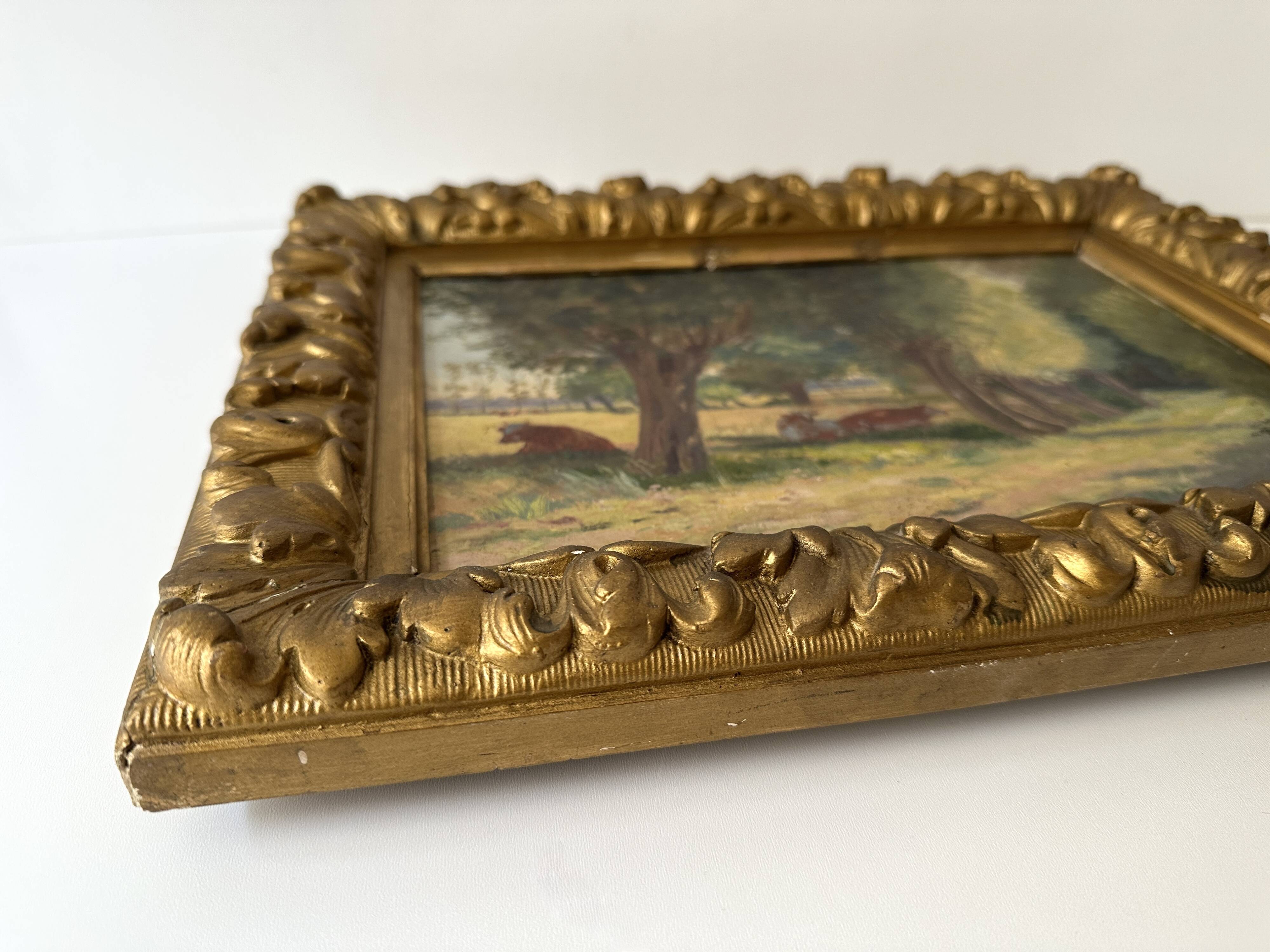Oil on canvas of a Norman landscape with cows circa 1900.