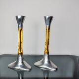 Pair of Brutalist candlesticks by David Marshall, bronze and aluminum, Spain, 1970