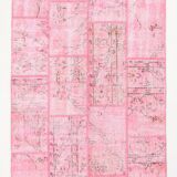 4x7 Soft Pink Vintage Patchwork Rug 225x123Cm