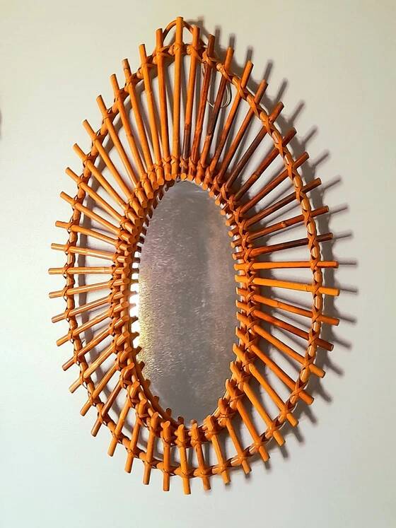 1960s rattan sun mirror