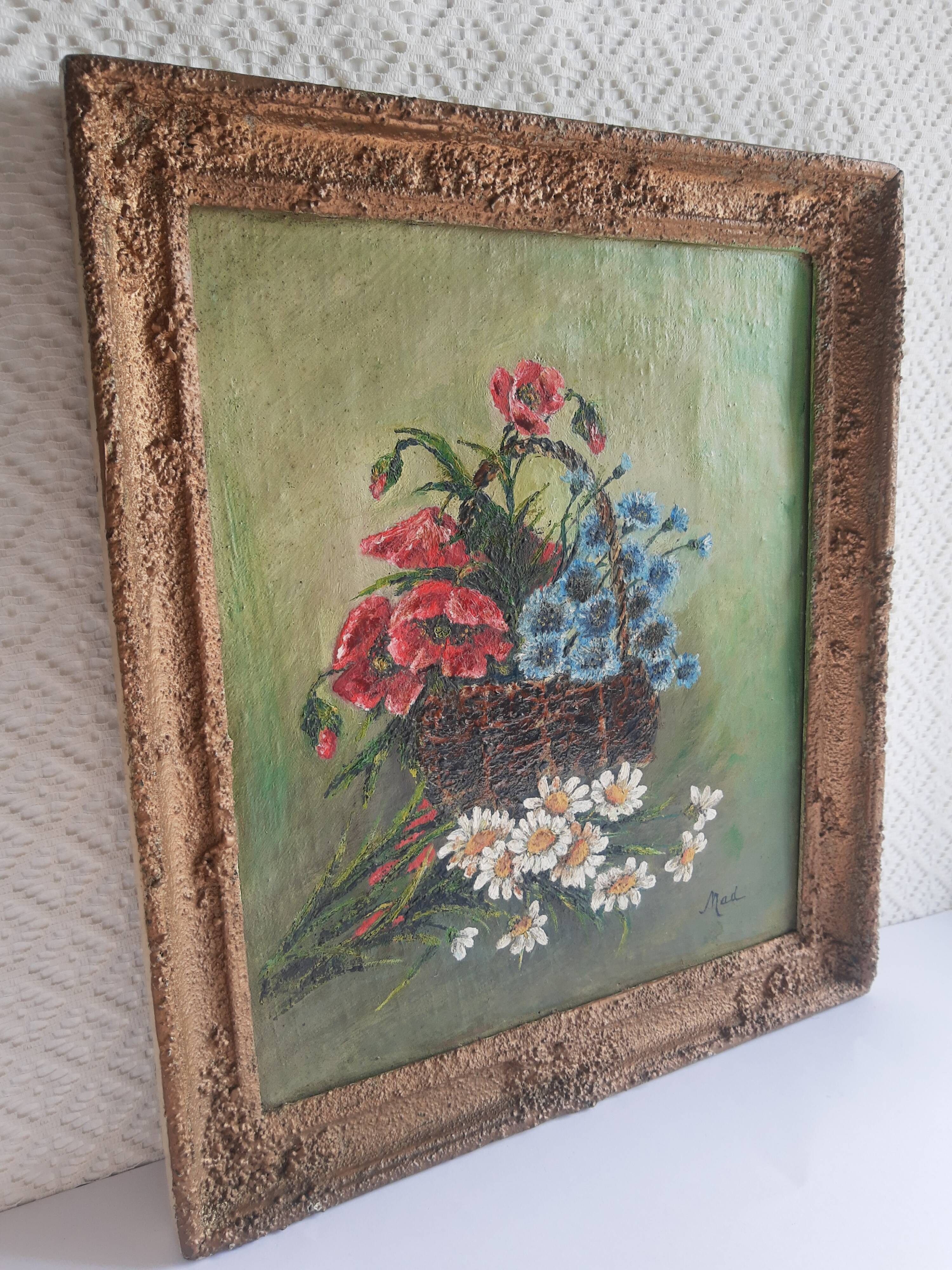 Old vintage flower bouquet painting frame
