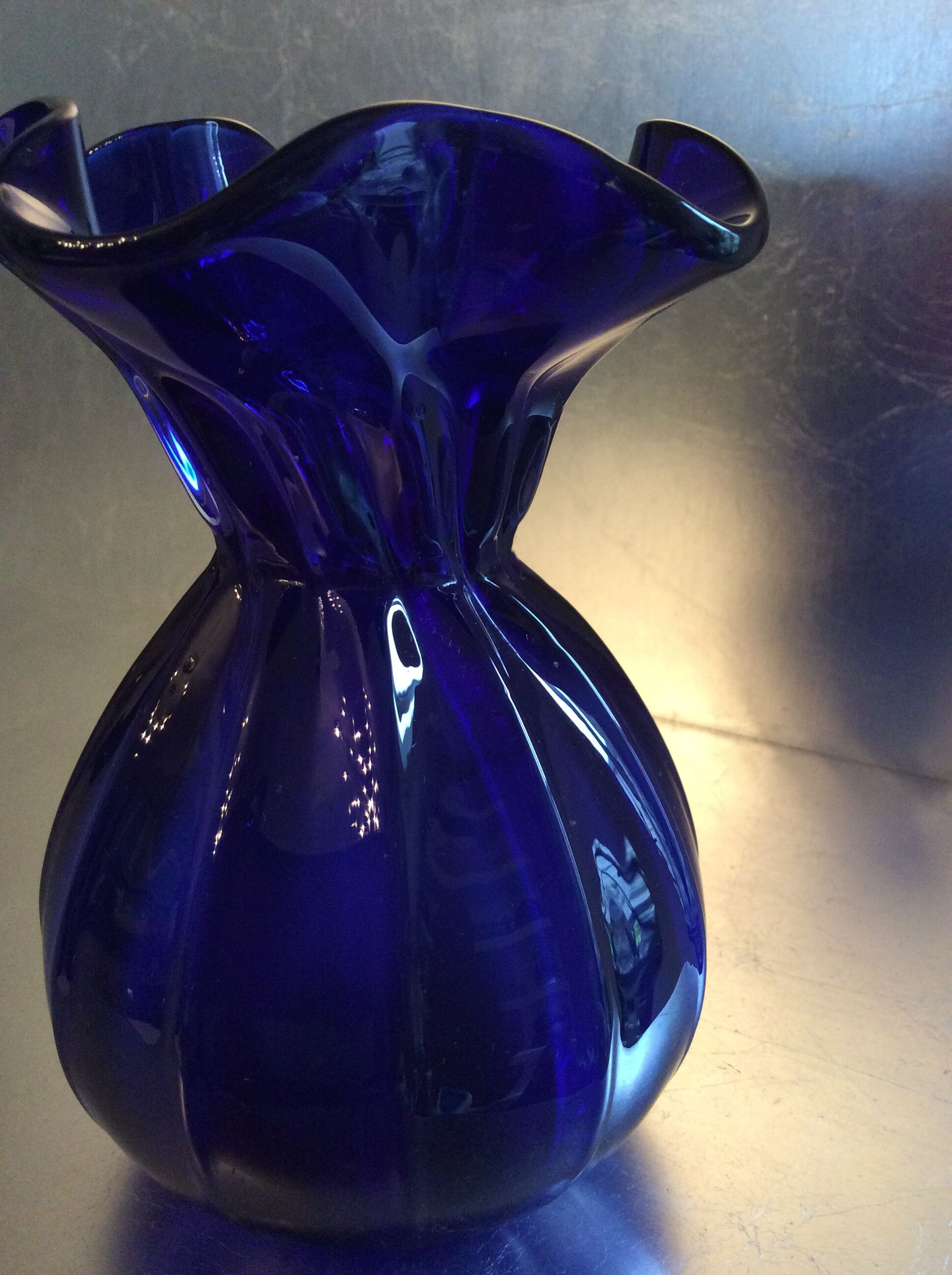 Vintage vase in blue glass paste
