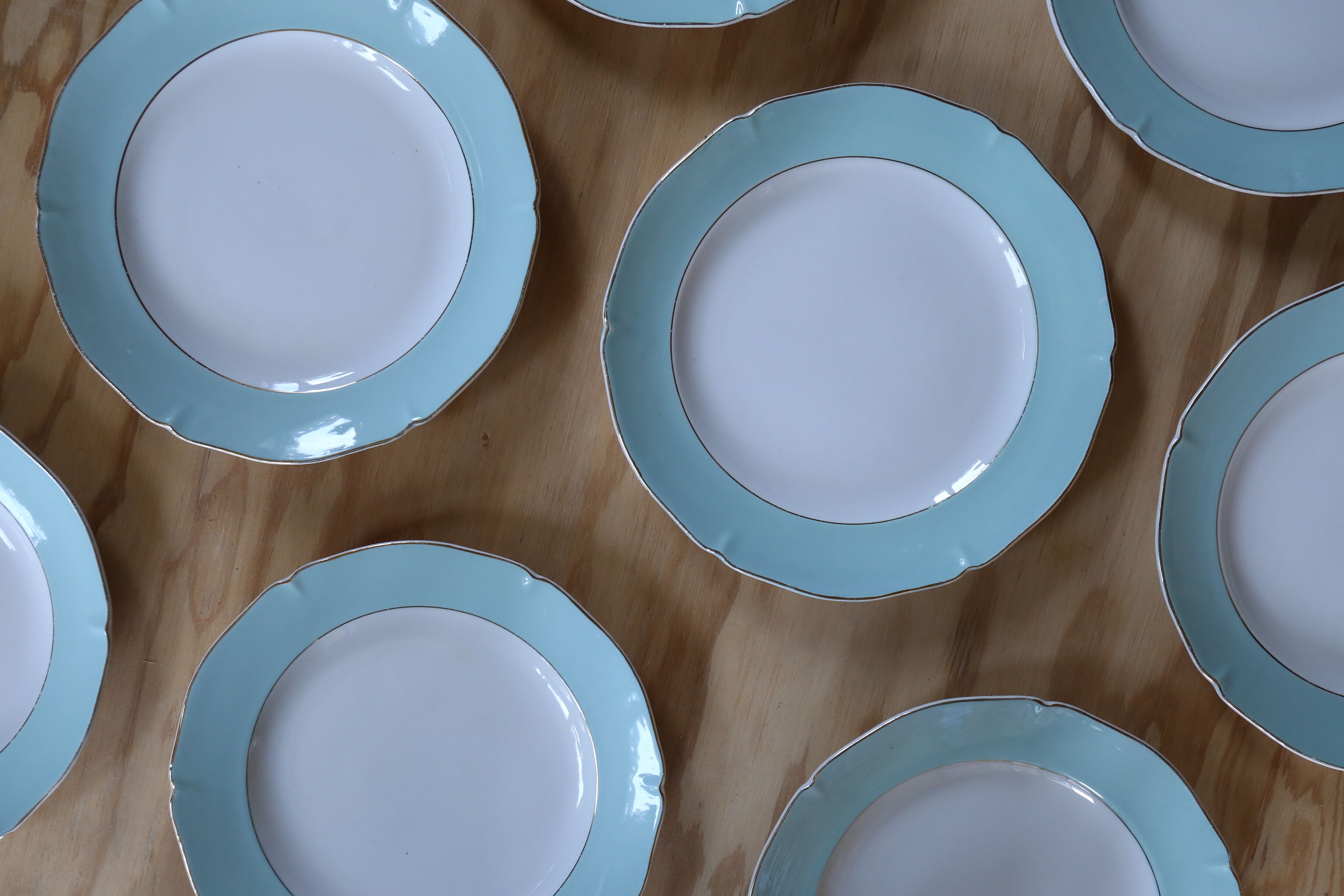 Vintage plates aqua/mint edge Ceranord