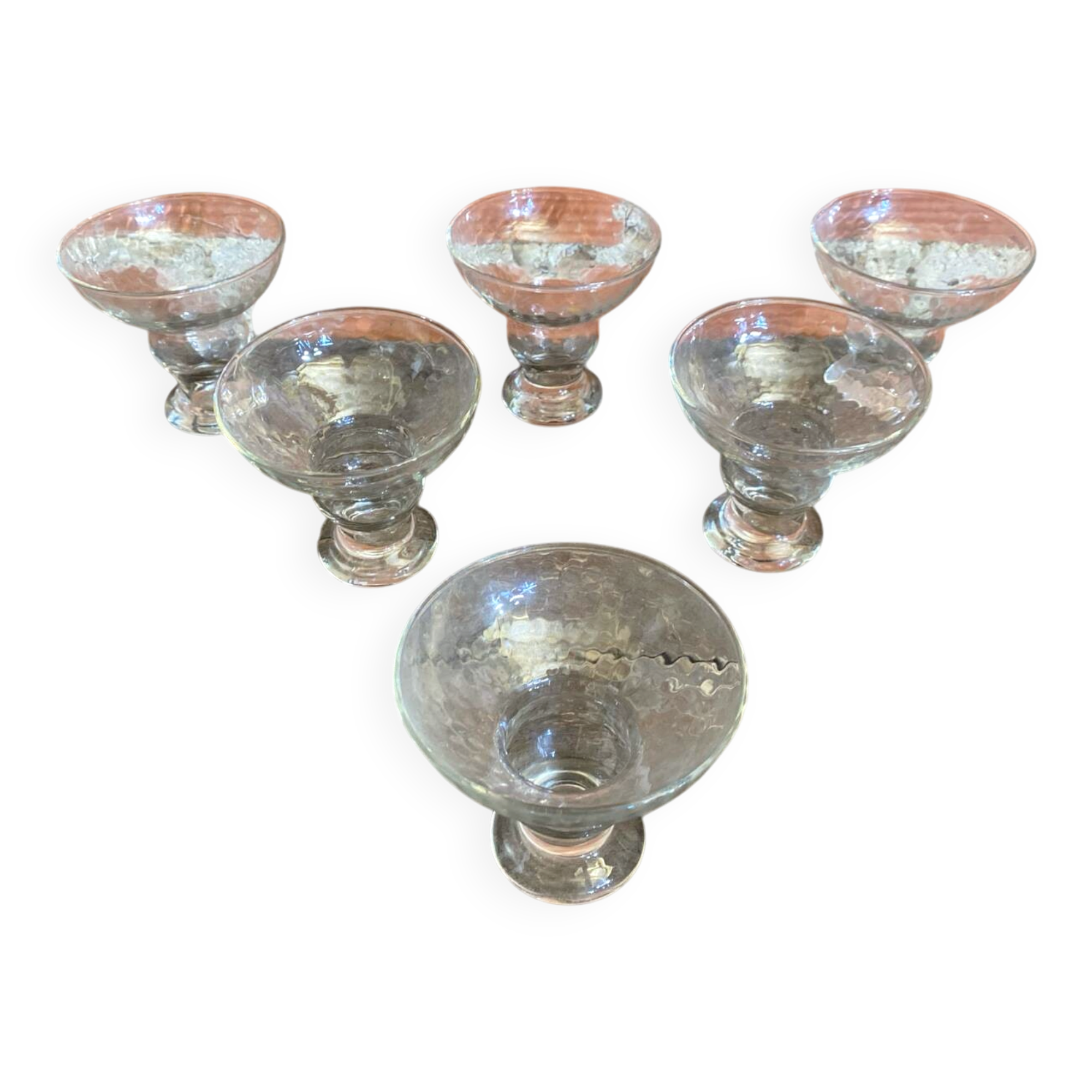 Set of 6 Vintage Glass Ice Cream Bowls Design France #D697