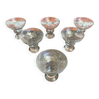 Set of 6 Vintage Glass Ice Cream Bowls Design France #D697