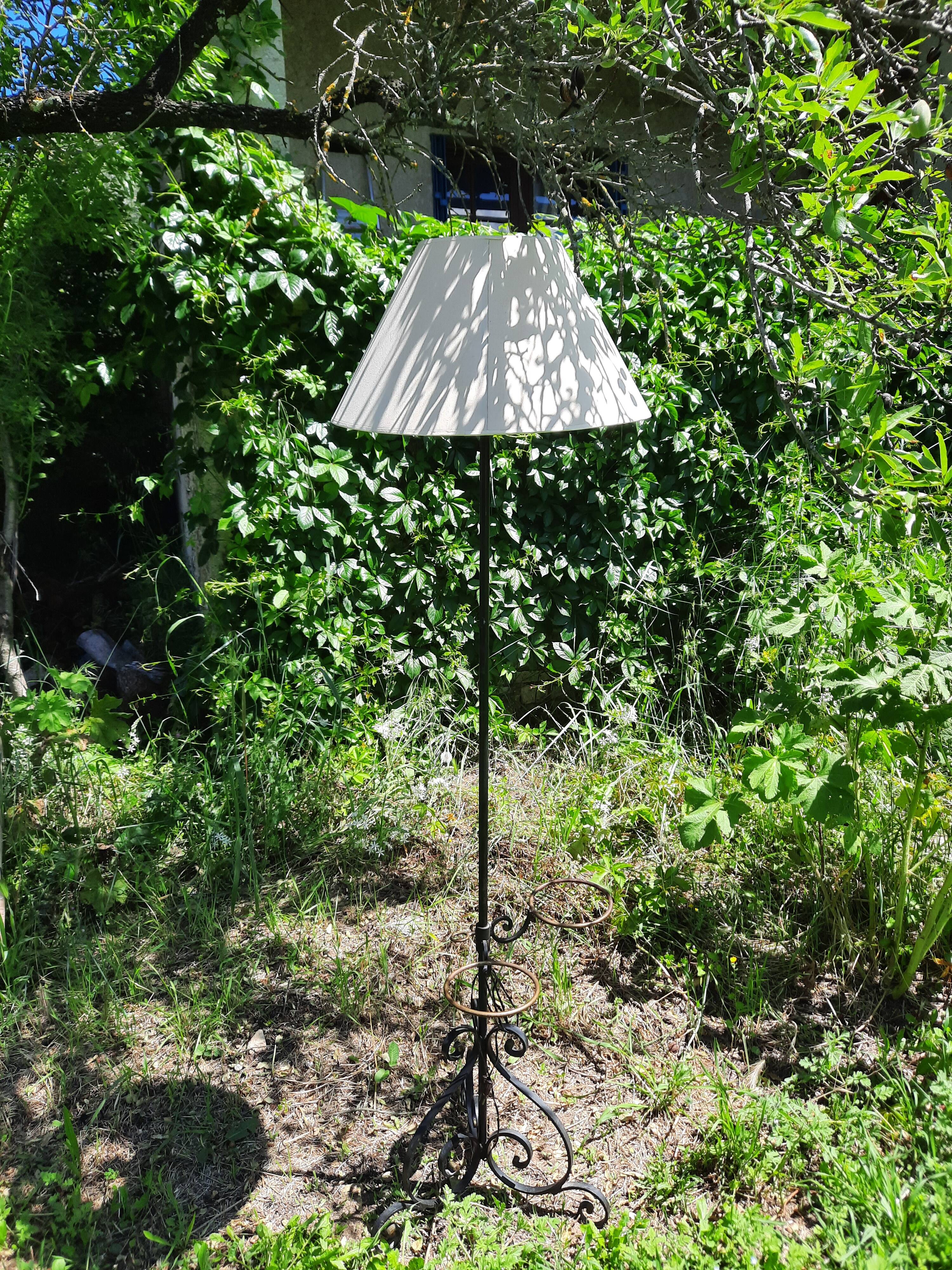 Wrought iron floor lamp with plant holder from the 50s/60s