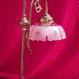 large 1900 brass lamp and cut and opaque glass lampshade, 53x25 original elec,