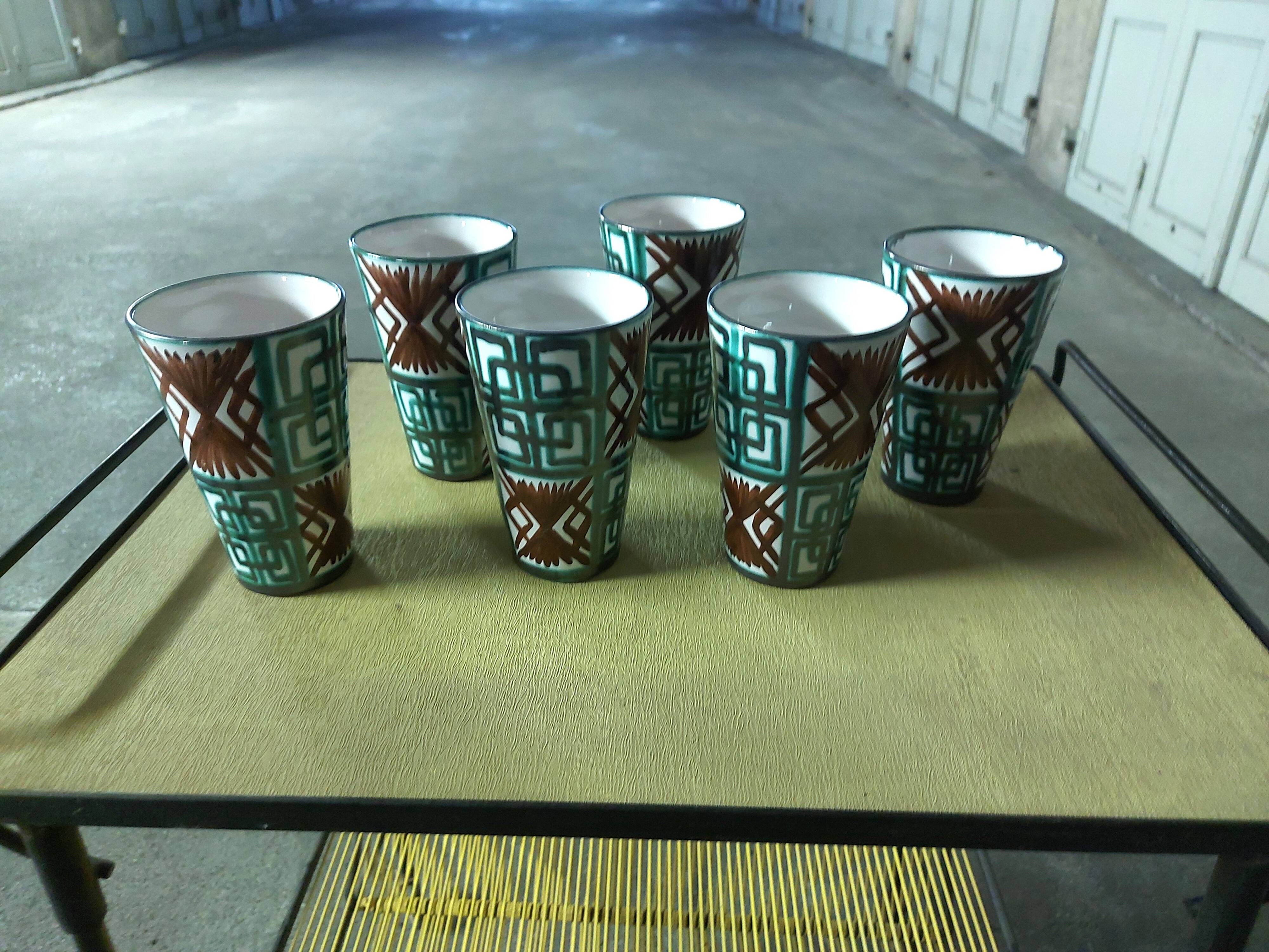6 glasses, ceramic mugs, vallauris dominique baudart