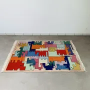 Tapis géométrique animaux/Tetris, vintage 
