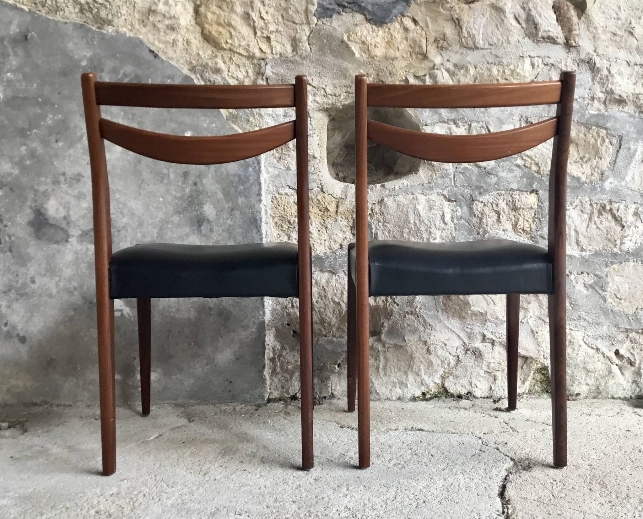 Pair of Scandinavian chairs Ameublement NF black imitation leather and teak - 1960