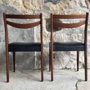Pair of Scandinavian chairs Ameublement NF black imitation leather and teak - 1960
