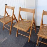 Set of 5 vintage folding chairs in beech and cane – Italy, 1970s