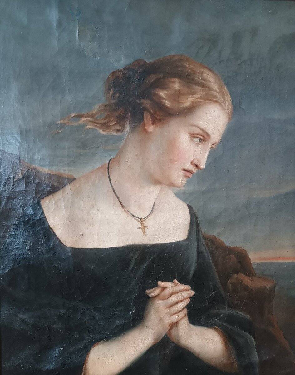 Tableau Ancien Portrait Féminin Du 19ème Siècle