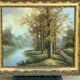 Oil on canvas, lakeside landscape, signature to be identified.