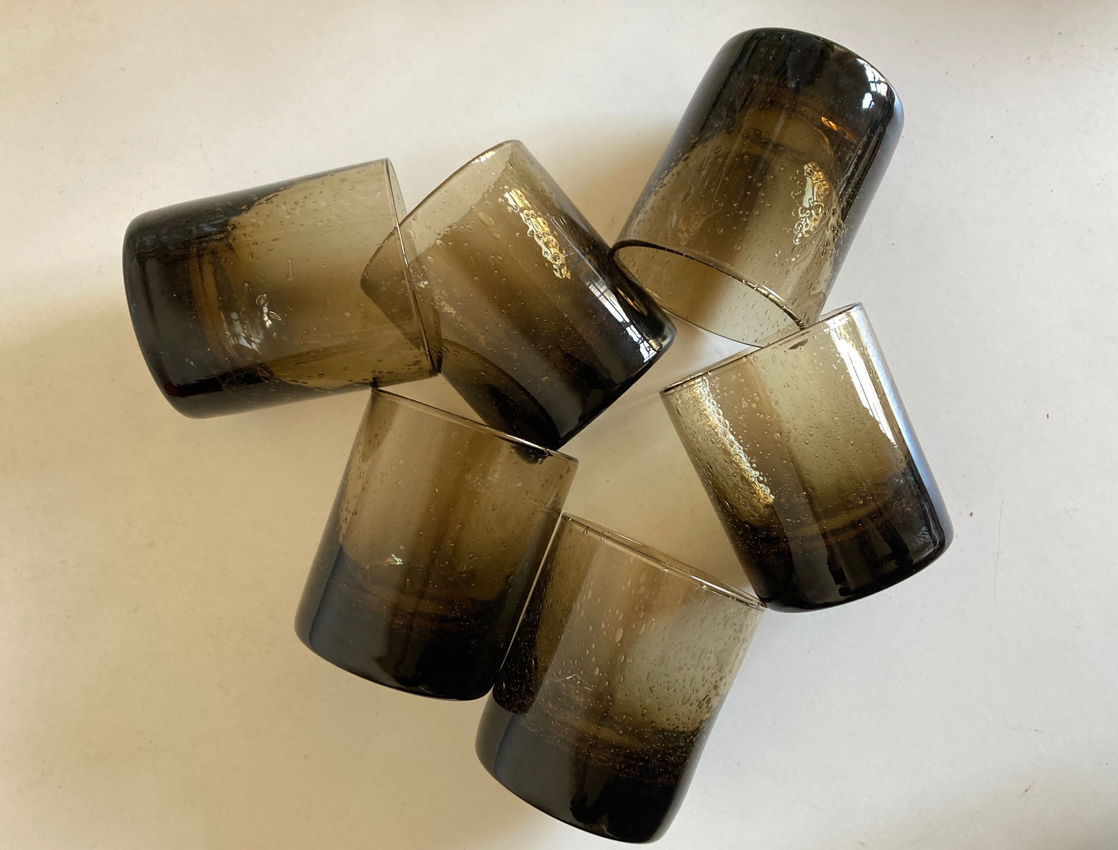 Set de 6 verres gobelets en verre bullé 1970