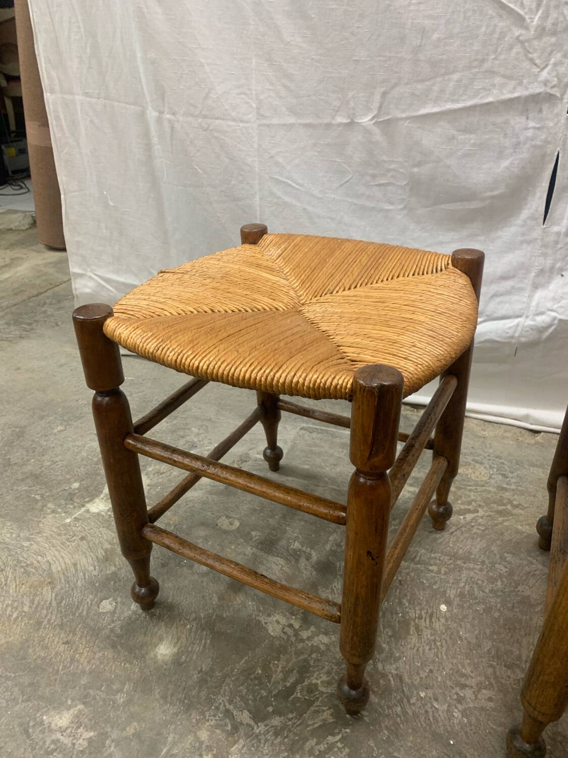 Pair of Antique Straw Stools