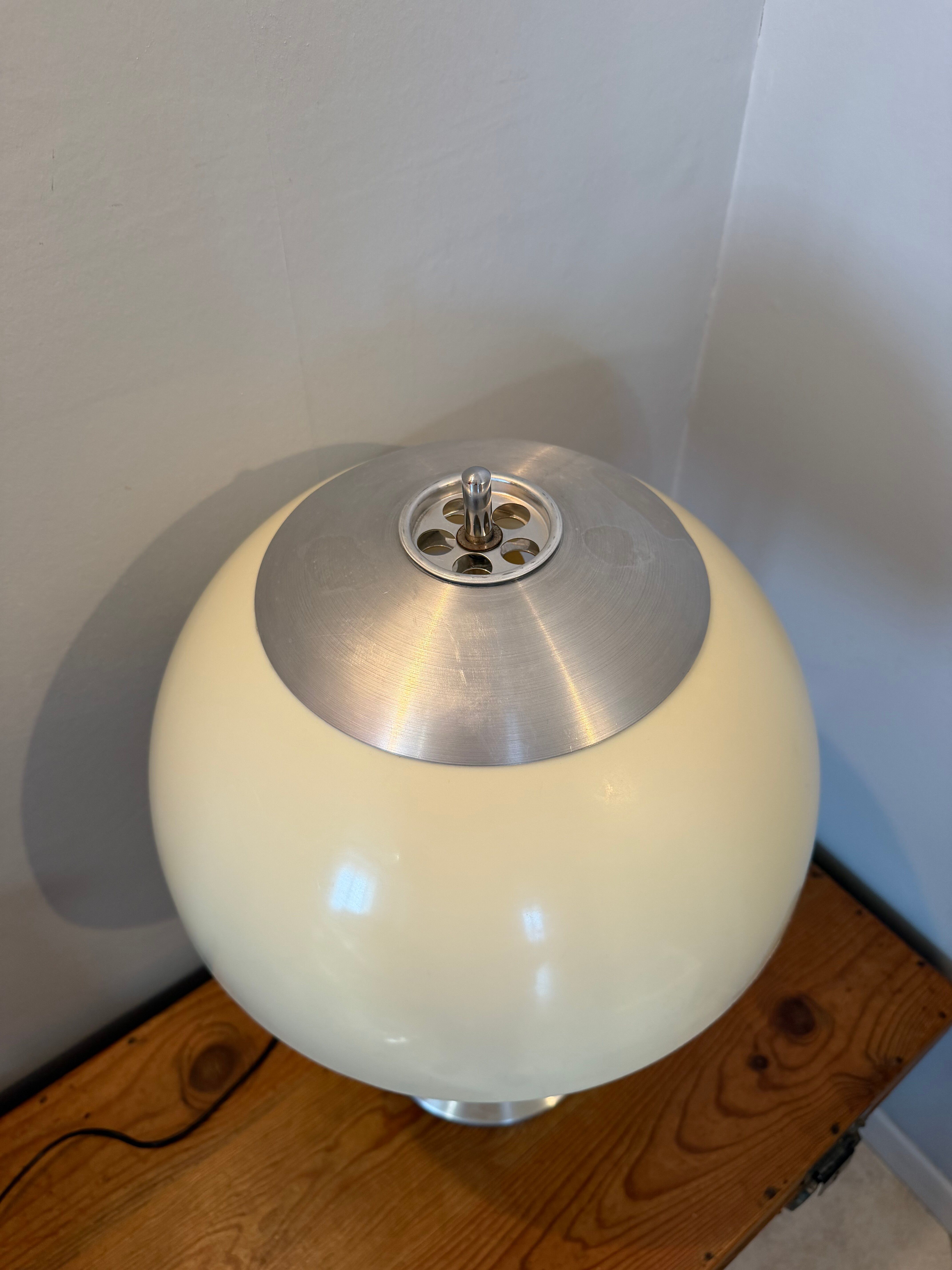 Space age mid-century mushroom lamp in brushed aluminium.