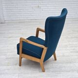 Fauteuil danois des années 1970 par Fritz Hansen, en laine de mobilier, bois de hêtre.