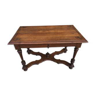 Middle table Louis XIII oak lily flowers restored