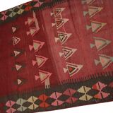 Vintage Kilim Runner, 1960s Burgundy & Pink Wool Rug 295 x 120 cm