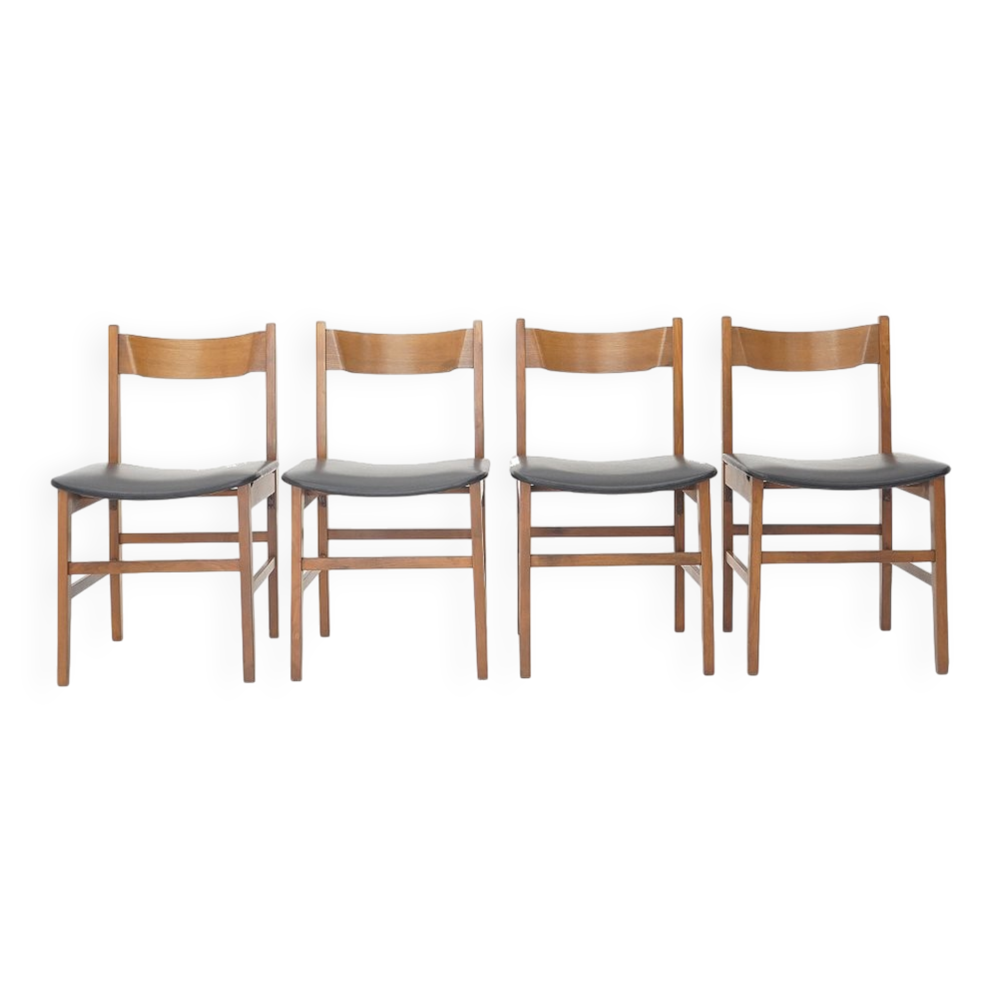 Chaises en bois vintage avec siège rembourré, années 1950, lot de 4