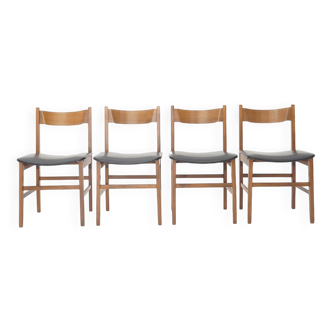 Vintage wooden chairs with upholstered seats, 1950s, set of 4.