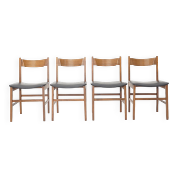 Vintage wooden chairs with upholstered seats, 1950s, set of 4.