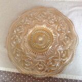 Coupe plate en verre ciselé rose ambré des années 50-60