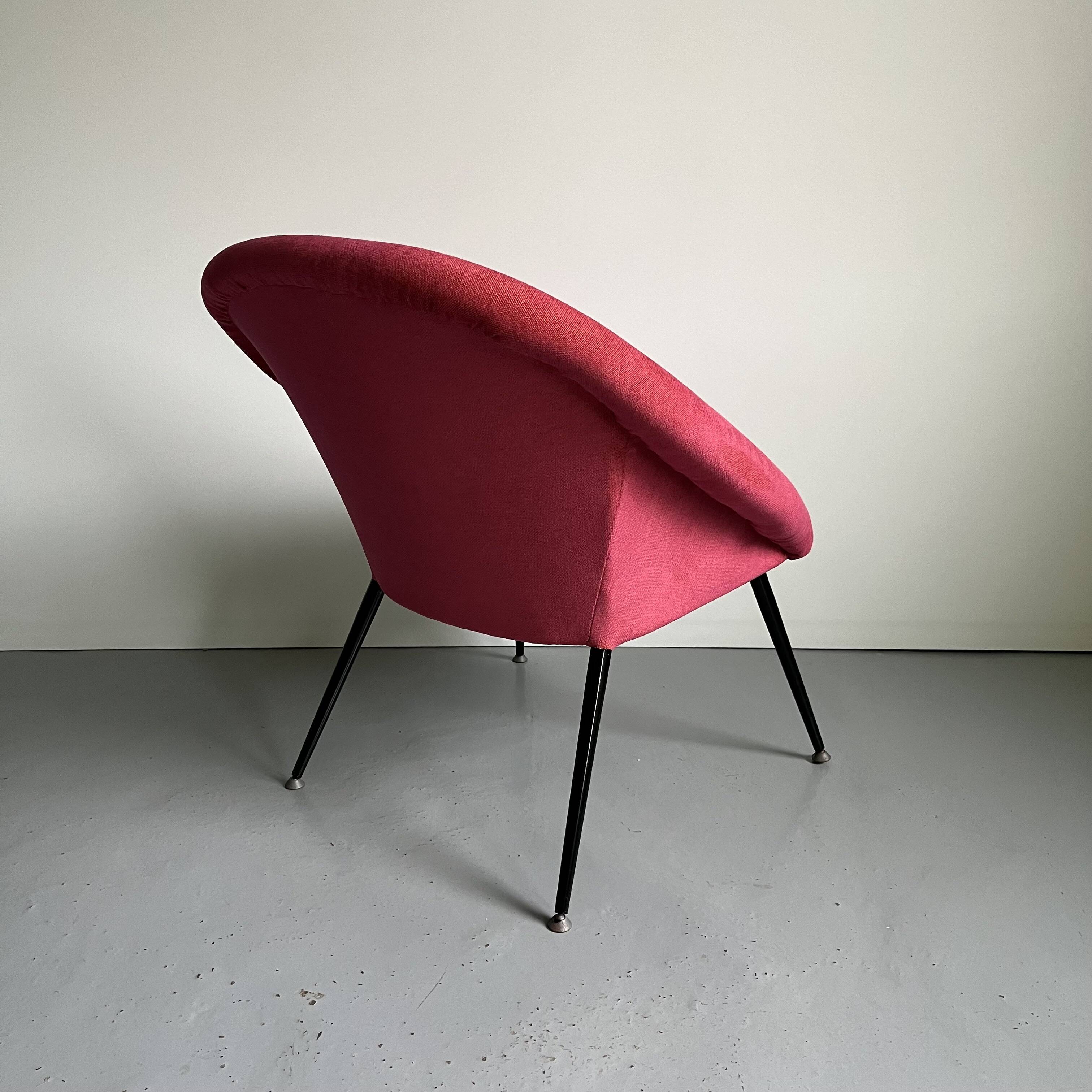 Hot Pink Post Modern Chair with Metal Legs, Vintage Space Age Armchair