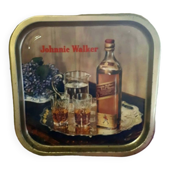 Plateau publicitaire Johnny Walker Whisky vintage en métal tole