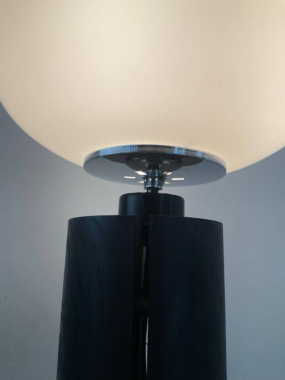 70s lamp in opaline and brown beech