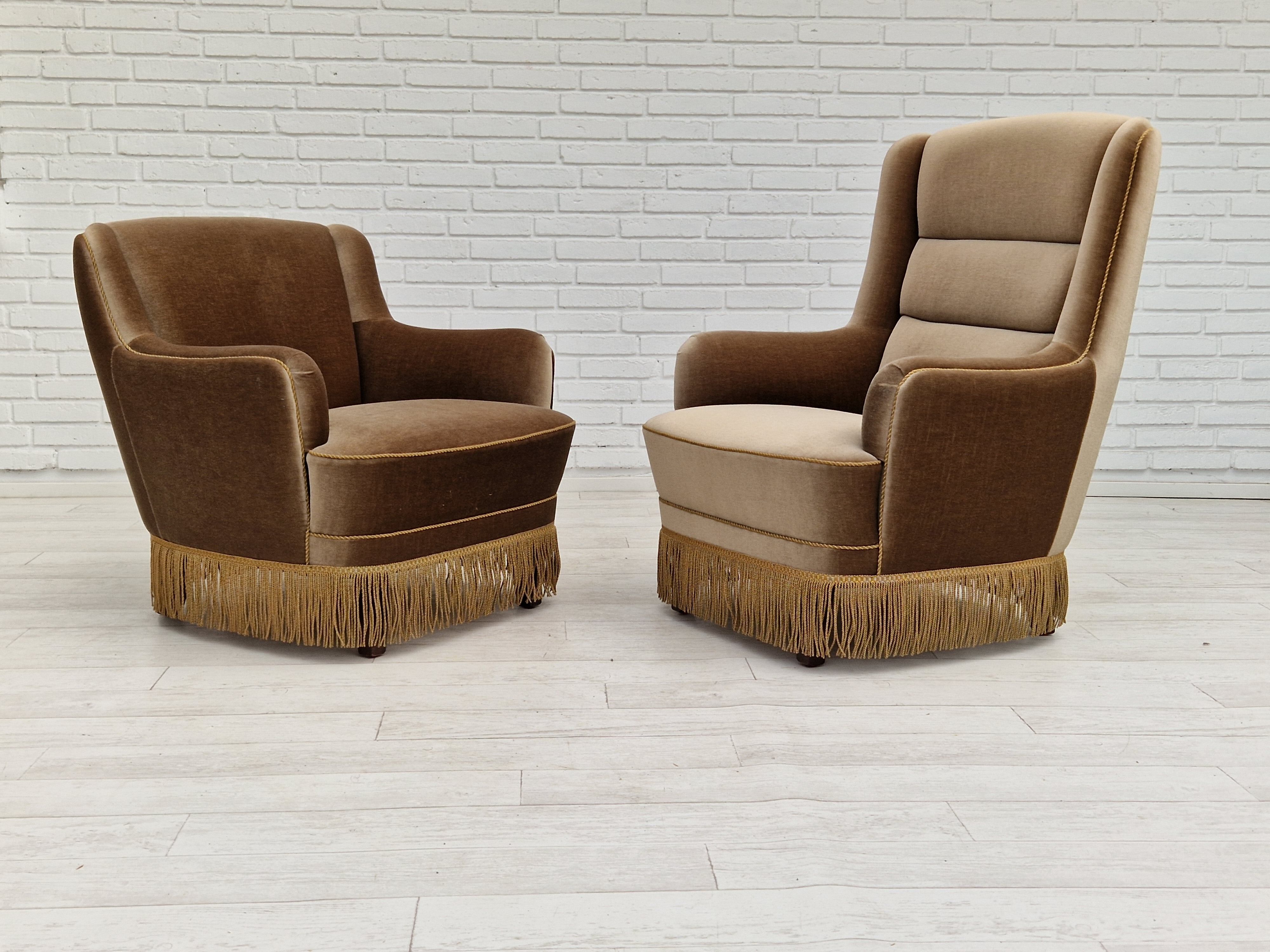 1970s, Danish set of two velour chairs, original condition