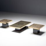 Tables d'Appoint Hollywood Regency Gravées en Laiton par Georges Mathias, France, 1970s