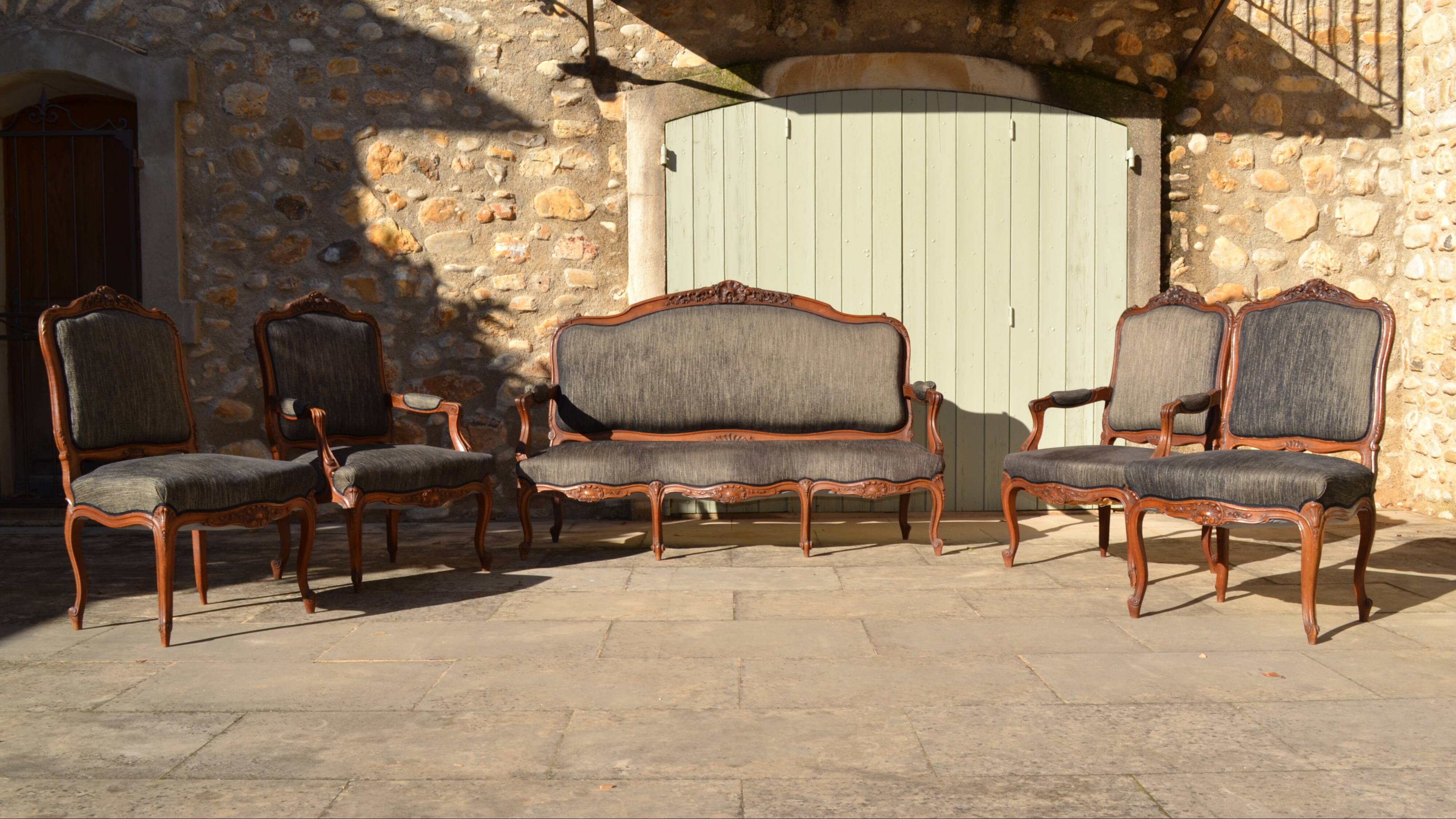 Walnut armchairs in Louis XV style, France