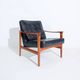 Vintage Scandinavian lounge chair by Bröderna Andersson, teak and black faux leather upholstery, 1950s-1960s.
