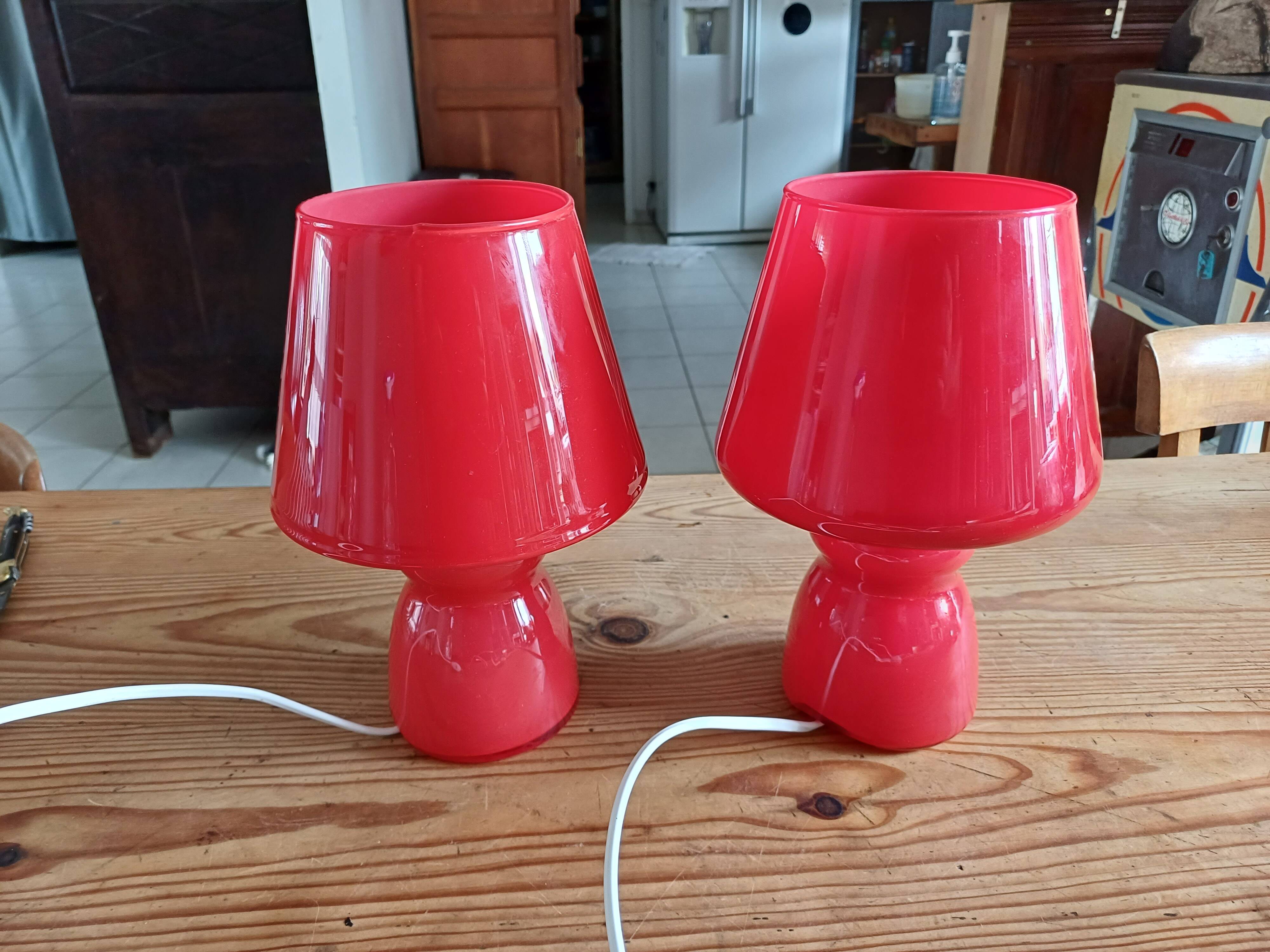 Pair of Vintage Red Opaline Lamps