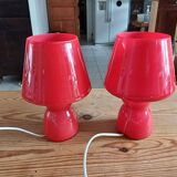 Paire de Lampes Vintage en Opaline Rouge