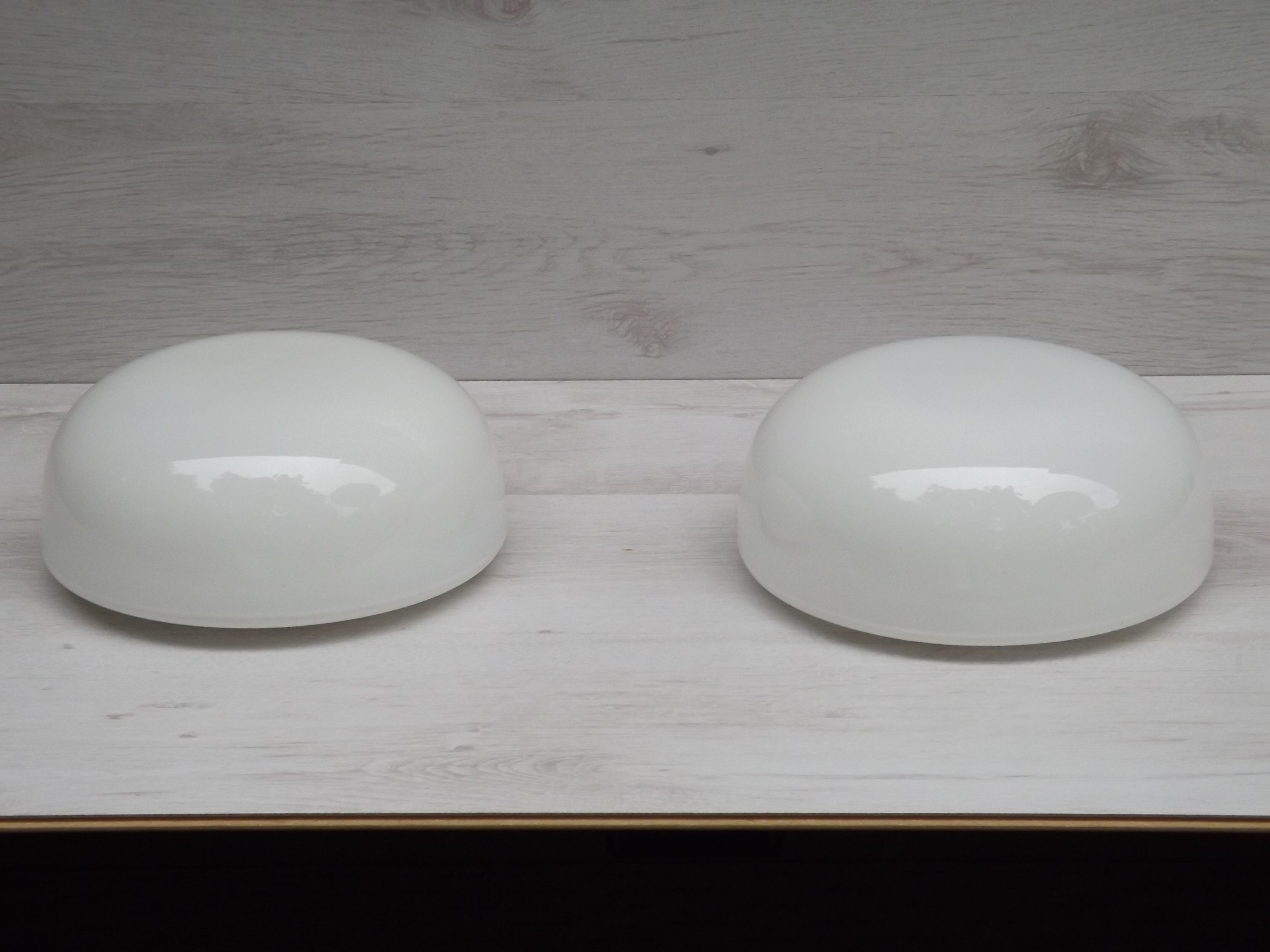 Set of two ceiling lights in white opaline, 60-70s