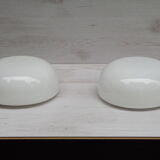 Set of two ceiling lights in white opaline, 60-70s
