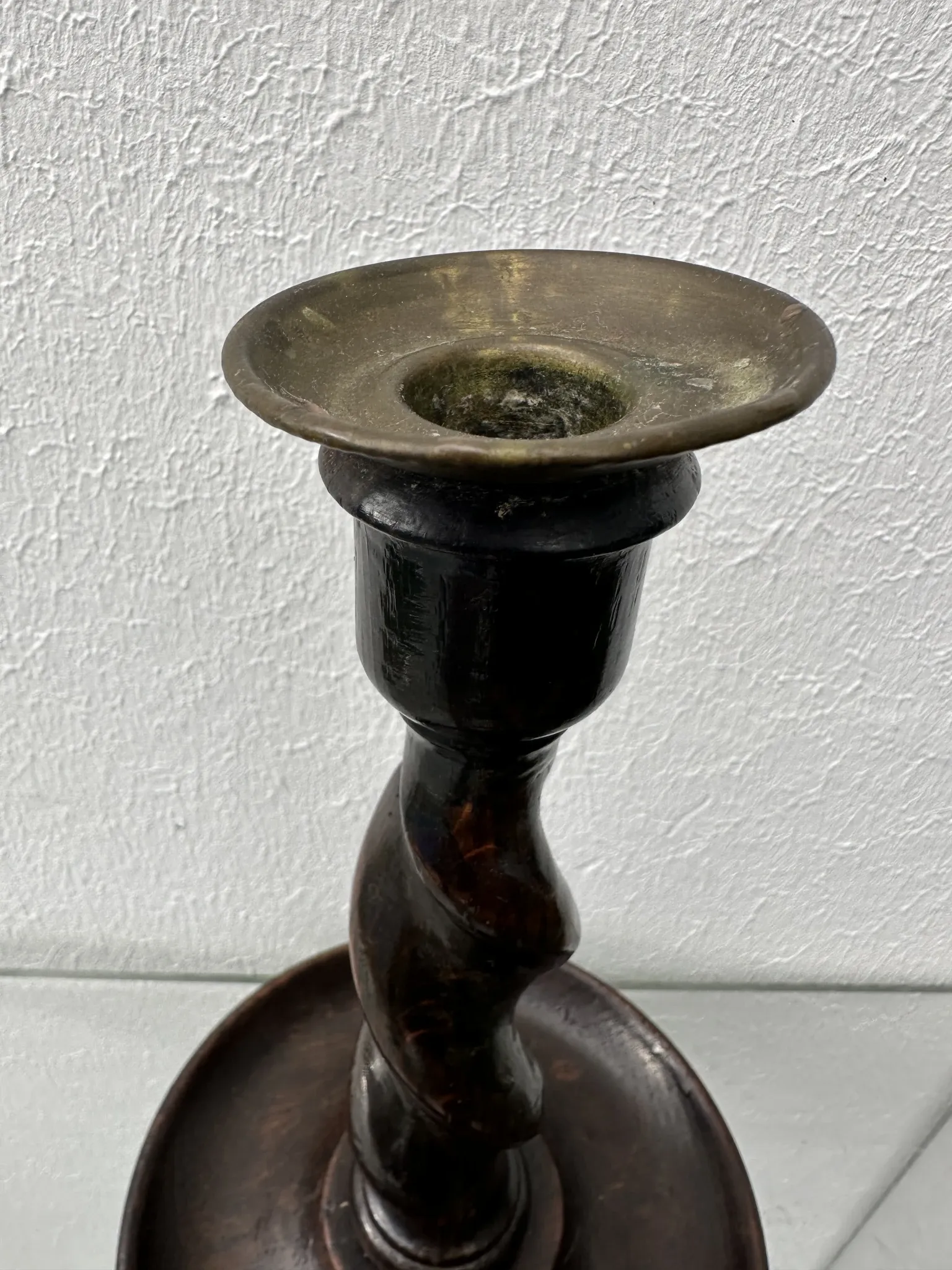 Pair of English oak Barley Twist candlesticks