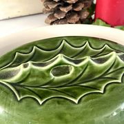 Christmas Terrine with Holly Lid, Green Ceramic Serving Dish, Vintage