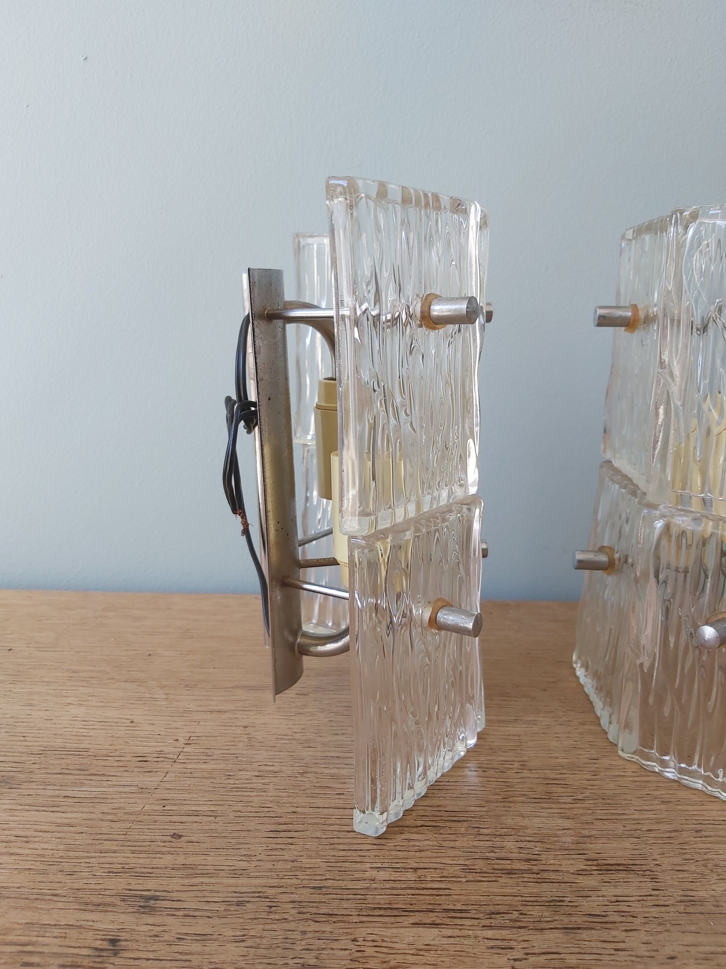 Pair of vintage frosted glass wall lamps, 1960s