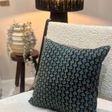 Indian cushion cotton block print flowers "forest" pattern - green/blue