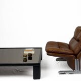 Luigi Massoni for Poltrona Frau, Leather Coffee Table with Mirror Top, 1970