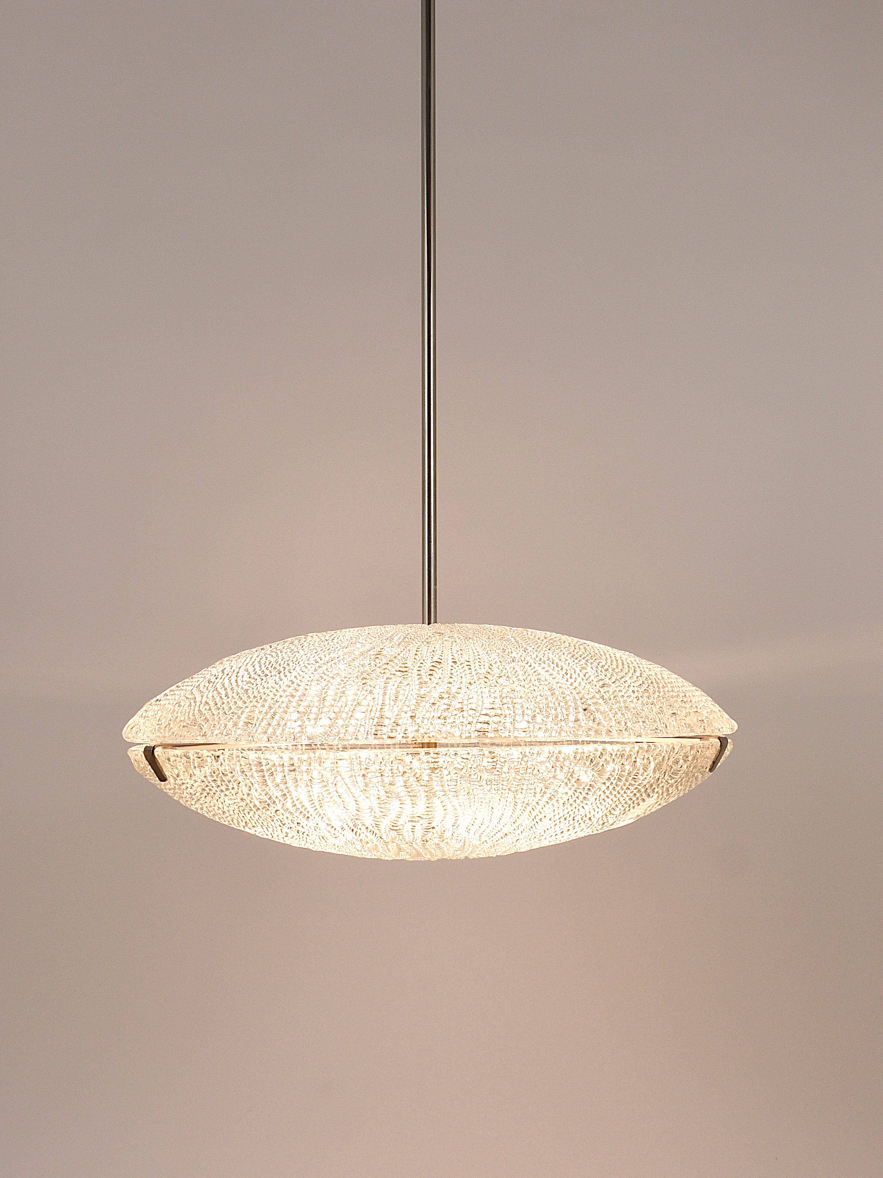 Mid-century Textured Glass and Nickel Kalmar Discus Chandelier, Austria, 1950s
